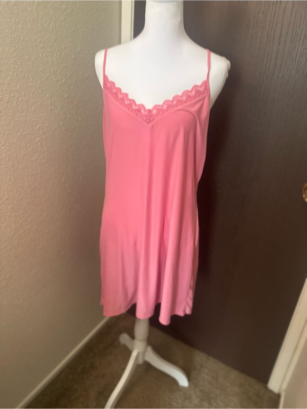 Delicate Pink Lace-Trim Slip Chemise